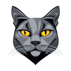 Obraz premium Digital illustration of a cat's face with vivid yellow-orange eyes and gray fur