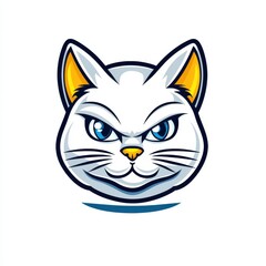 Obraz premium Cartoon illustration of a white cat with blue eyes and yellow ears and nose