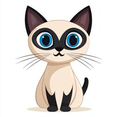 Obraz premium Whimsical illustration of a sitting cat with large blue eyes and black-tipped ears