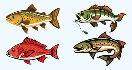 Skipjack shad alosa chrysochloris, fish from North America vector set 