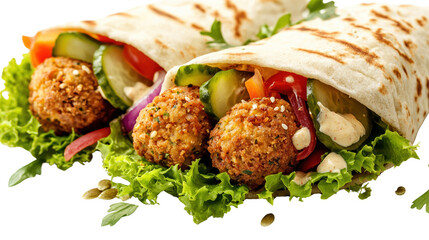 Delicious falafel wrap with fresh vegetables.