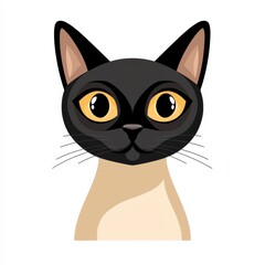 Digital illustration of a cat's face with black fur, yellow eyes, and beige chin