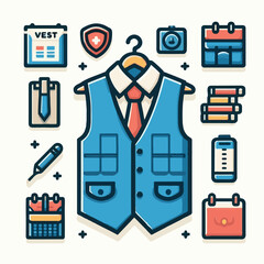 vest, clothing, jacket, isolated, illustration, safety, wear, back, front, garment, clothes, casual, outline, uniform, protection, fashion, flat, waistcoat, vector, pocket, sleeveless, apparel, design