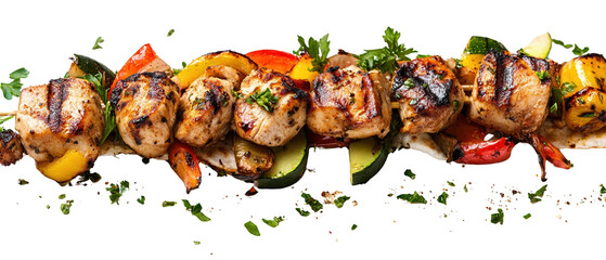 Delicious grilled chicken skewers with veggies.