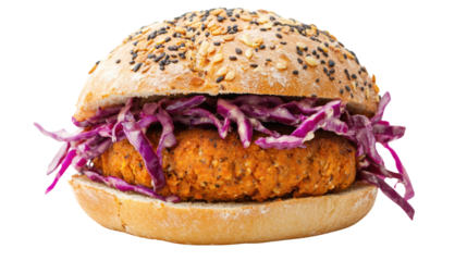Delicious veggie burger with fresh coleslaw.