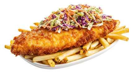 Delicious fried fish served with fries.