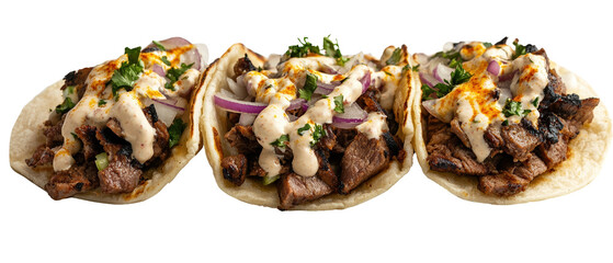 Delicious tacos filled with meat and toppings.