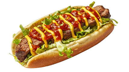 Delicious hot dog topped with fresh ingredients.