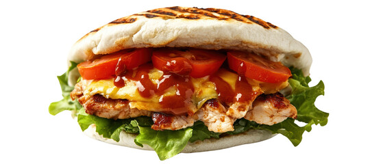 Delicious grilled chicken sandwich with toppings.