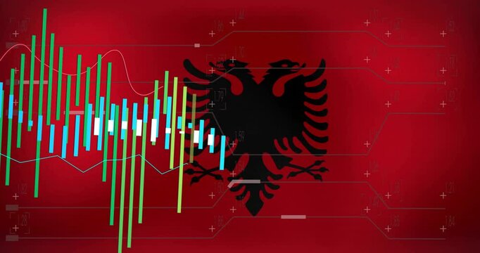 Double-headed eagle icon showcasing multicolor bar charts candlesticks floating across data scene