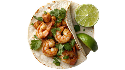 Delicious shrimp taco with lime and cilantro.