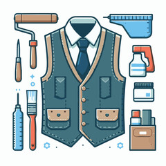 vest, clothing, jacket, isolated, illustration, safety, wear, back, front, garment, clothes, casual, outline, uniform, protection, fashion, flat, waistcoat, vector, pocket, sleeveless, apparel, design