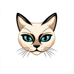 Cartoon illustration of a cat's face with blue eyes and beige fur