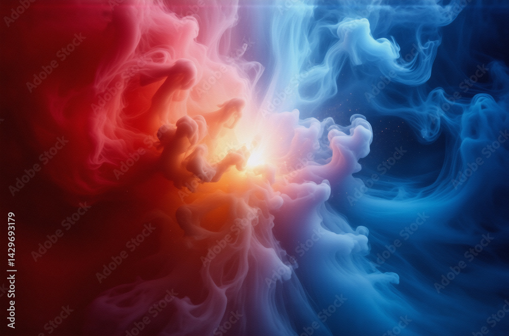 Aufkleber swirling red and blue inks collide and blend, creating a vibrant, abstract nebula-like effect. a bri