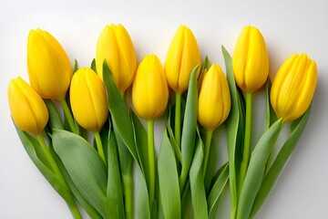 A bunch of yellow tulips on a clean white background