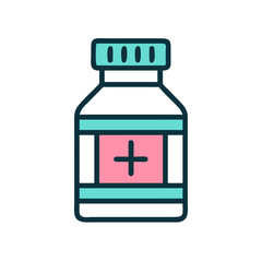 Medicine Bottle with Printed Health Label Icon Design