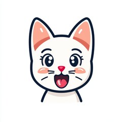 Fototapeta premium Cartoon illustration of a white cat with pinkish-purple accents and expressive eyes