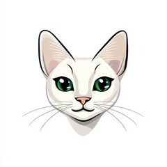 Close-up illustration of a white cat with vivid green eyes and pink nose