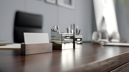 Business Card Holder on a Wooden Desk in a Milan Office