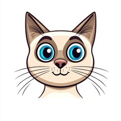 Obraz premium Cartoon illustration of a curious cat with large blue eyes and light beige fur