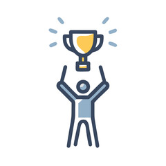 Person Raising Trophy in Joyful Celebration Icon Design