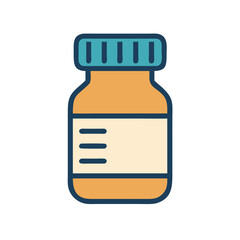 Pill Bottle with Printed Medical Label Icon Design