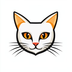 Obraz premium Cartoon illustration of a white cat with orange ears and bright orange eyes