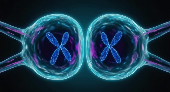 Paired chromosomes within translucent cells.