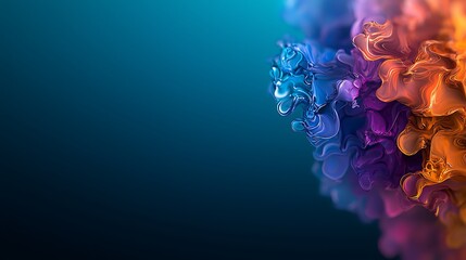 Fluid art of dynamic colors, blending from blue to orange on a dark backdrop