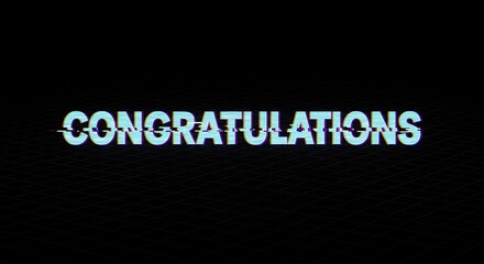 Obraz premium Congratulations Text with Glitch Effect on Black Grid Background