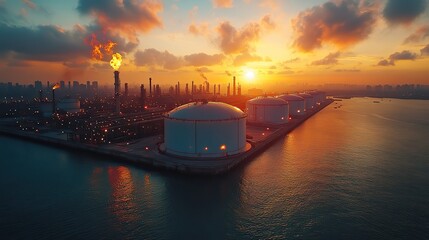 a vast industrial complex with a massive lng storage tank designed for holding liquified natural gas at low temperatures showcasing modern energy infrastructure