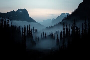 Obraz premium Misty Mountain Valley Sunset