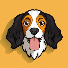 Cartoon illustration of a spaniel dog with blue eyes and tongue sticking out