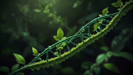 concept of green biotechnology or synthetic biology, graphic of plant with DNA