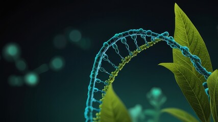 concept of green biotechnology or synthetic biology, graphic of plant with DNA
