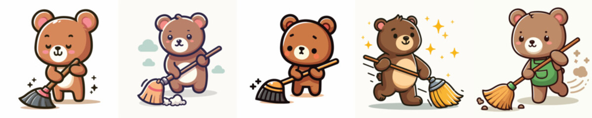 Vector of a bear sweeping.