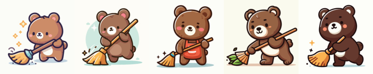 Vector of a bear sweeping.