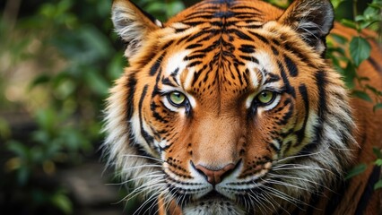 Obraz premium Close-Up Portrait of a Fierce Bengal Tiger in the Wild