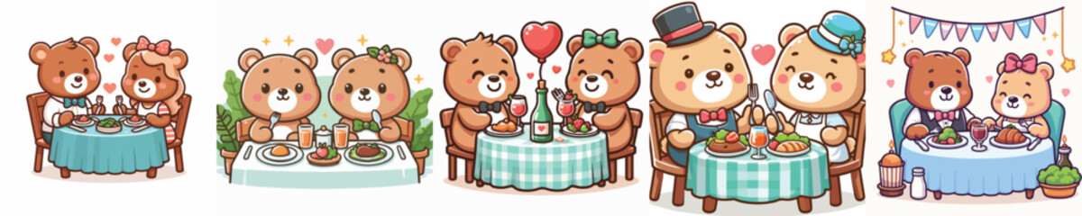 Vector of a bear couple having a meal together.