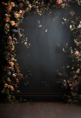 Elegant Decorative Backdrop with Ornamental Details and Floral Arrangements