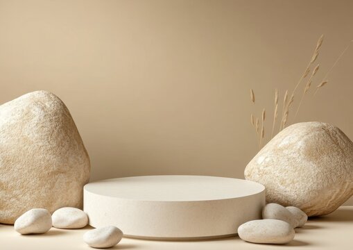 Beige minimalist product display with natural elements