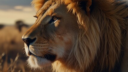 Lion and the African savanna, double exposure photography