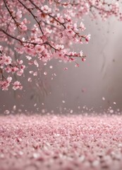 Obraz premium Delicate pink sakura petals drift on a soft-focus spring backdrop , flower, floral