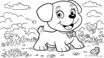easy coloring pages or books for children, cute and funny coloring page, cartoon illustration, outline picture for coloring kid book, illustration of white black cute dog