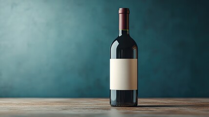 A wine bottle mockup with a blank white label stands on a neutral background, a sophisticated, customizable template for showcasing wine brands.