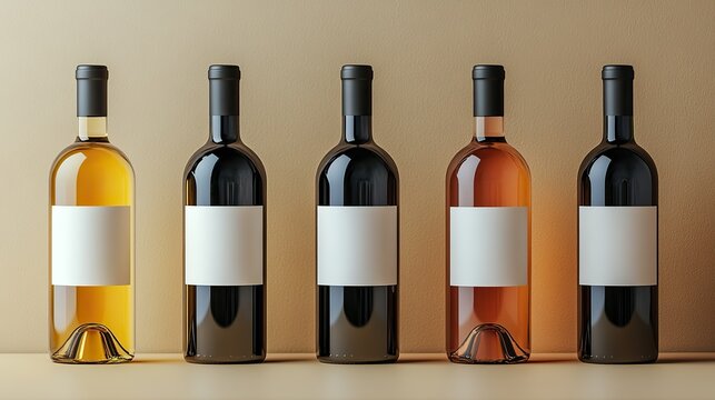 A wine bottle mockup with a blank white label stands on a neutral background, a sophisticated, customizable template for showcasing wine brands. - Powered by Adobe