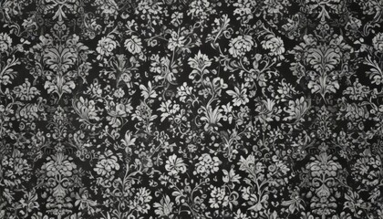 Elegant gothic damask; black and white floral wallpaper with repeating intricate patterns , craft, floral