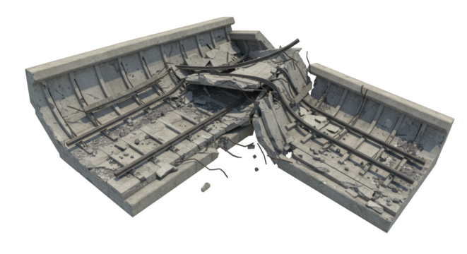 Devastated Concrete Railway Underpass Structure