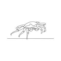One continuous line drawing of Crab vector design illustration. Sea animal themes design in simple linear continuous style vector concept. Suitable for asset design and educational purpose.