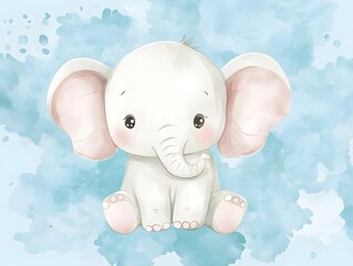 Adorable Baby Elephant Watercolor Illustration: Gentle, Sweet, and Playful